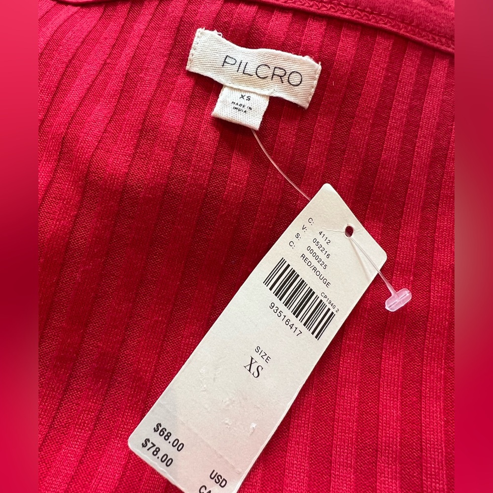 Anthropologie Ribbed Long Sleeve Shirt Pilcro Scoop Neck Cropped New XS Red - Picture 9 of 11